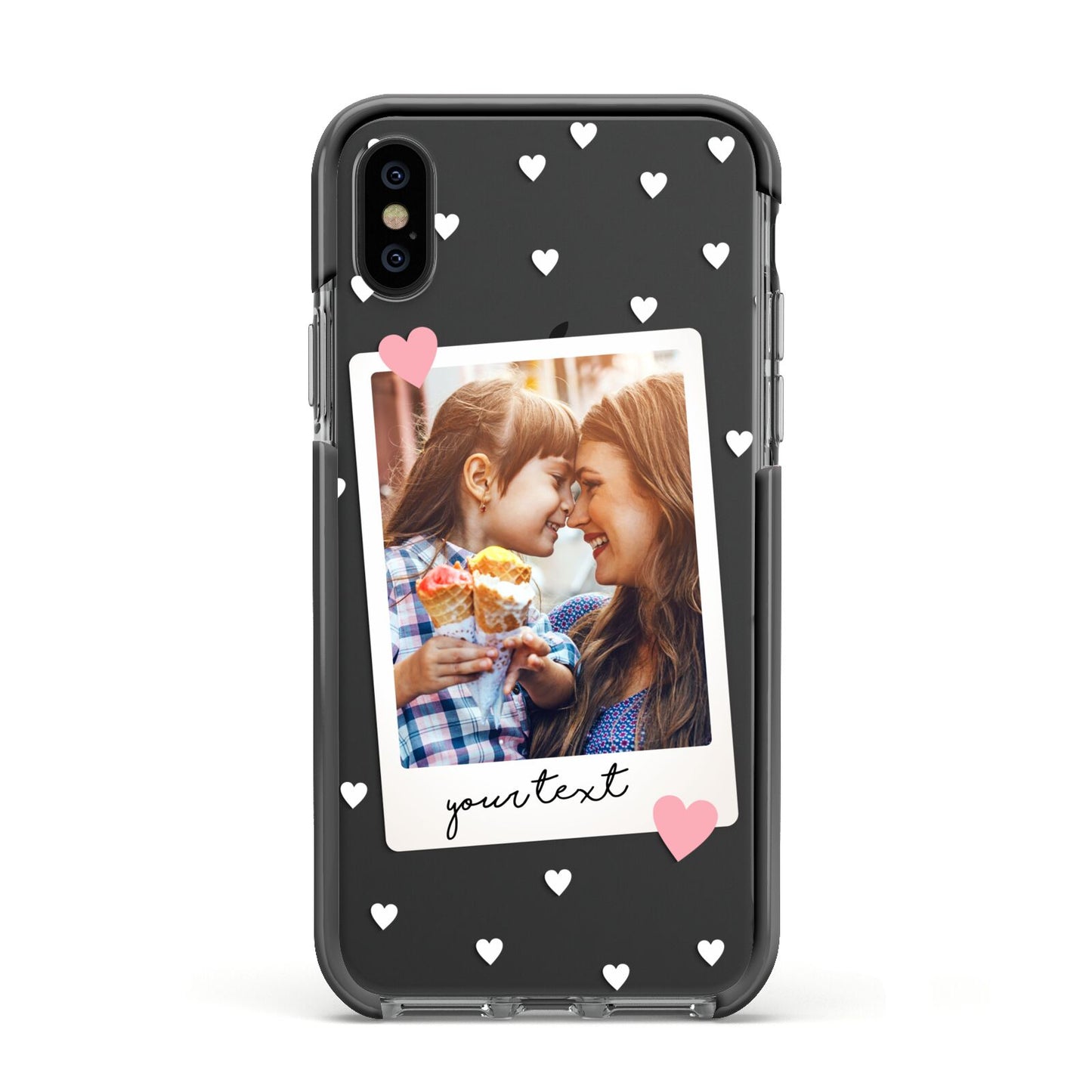 Personalised Photo Love Hearts Apple iPhone Xs Impact Case Black Edge on Black Phone