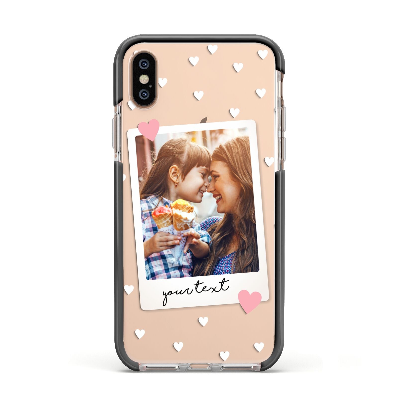 Personalised Photo Love Hearts Apple iPhone Xs Impact Case Black Edge on Gold Phone