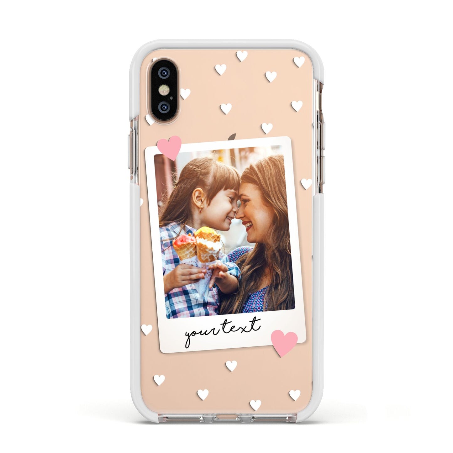 Personalised Photo Love Hearts Apple iPhone Xs Impact Case White Edge on Gold Phone