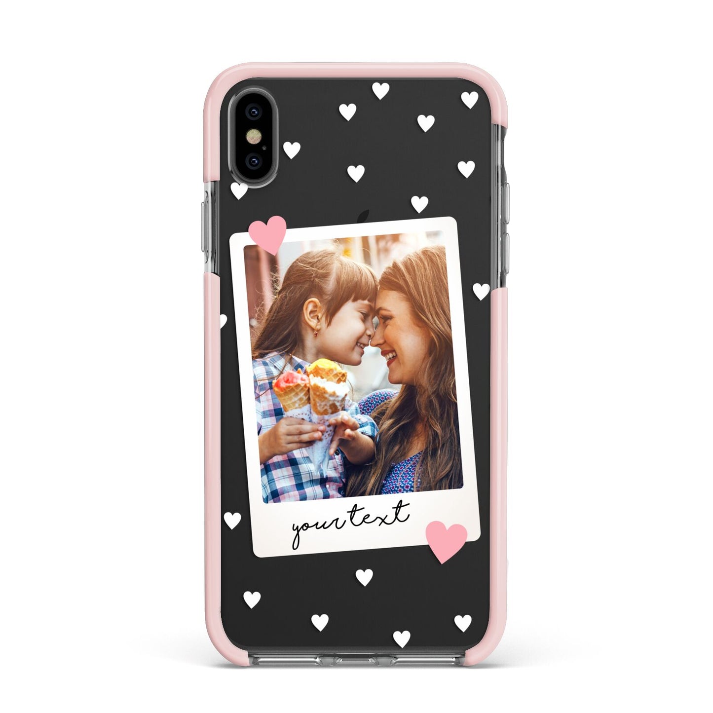 Personalised Photo Love Hearts Apple iPhone Xs Max Impact Case Pink Edge on Black Phone