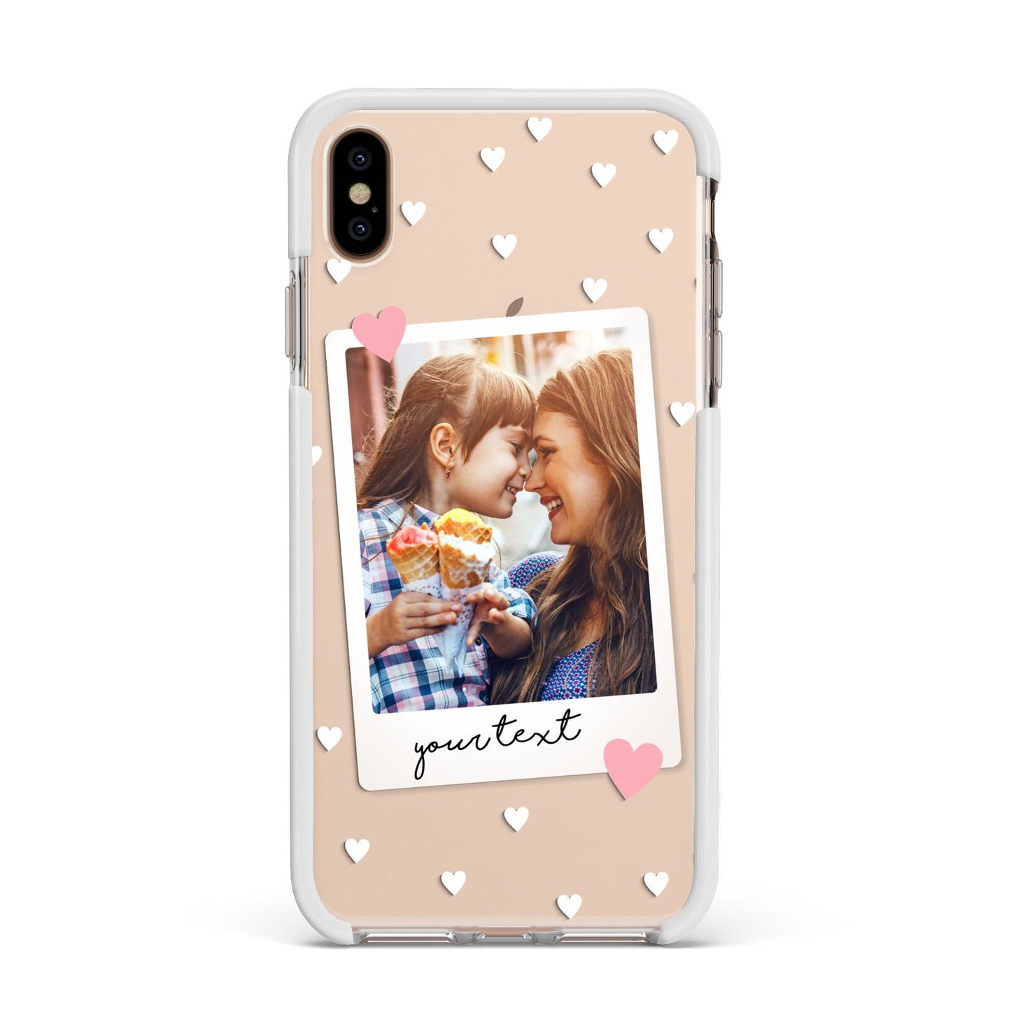 Personalised Photo Love Hearts Apple iPhone Xs Max Impact Case White Edge on Gold Phone