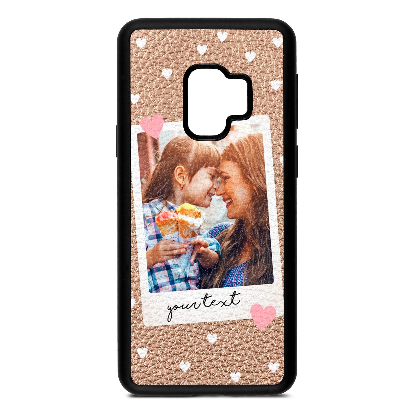 Personalised Photo Love Hearts Rose Gold Pebble Leather Samsung S9 Case
