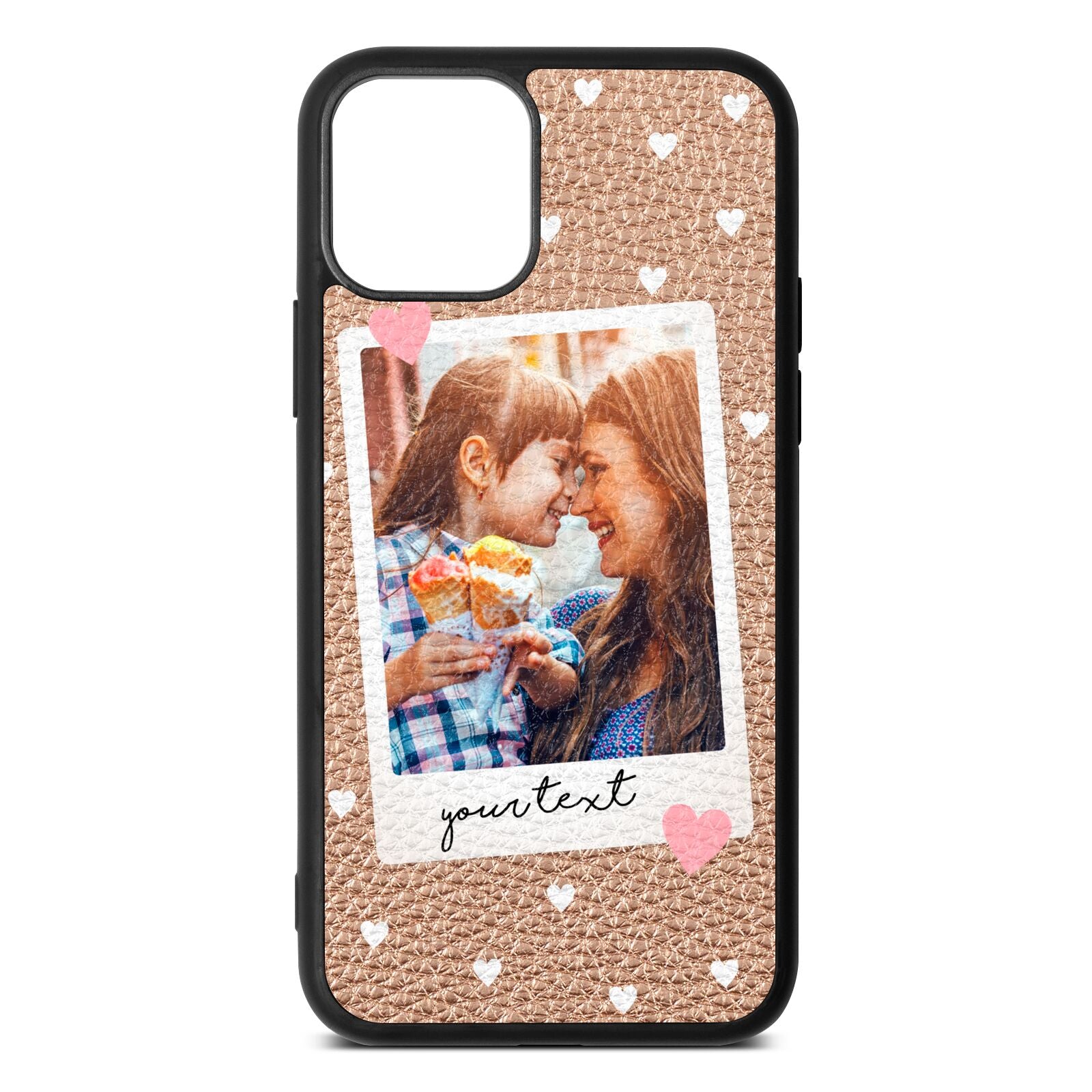 Personalised Photo Love Hearts Rose Gold Pebble Leather iPhone 11 Pro Case