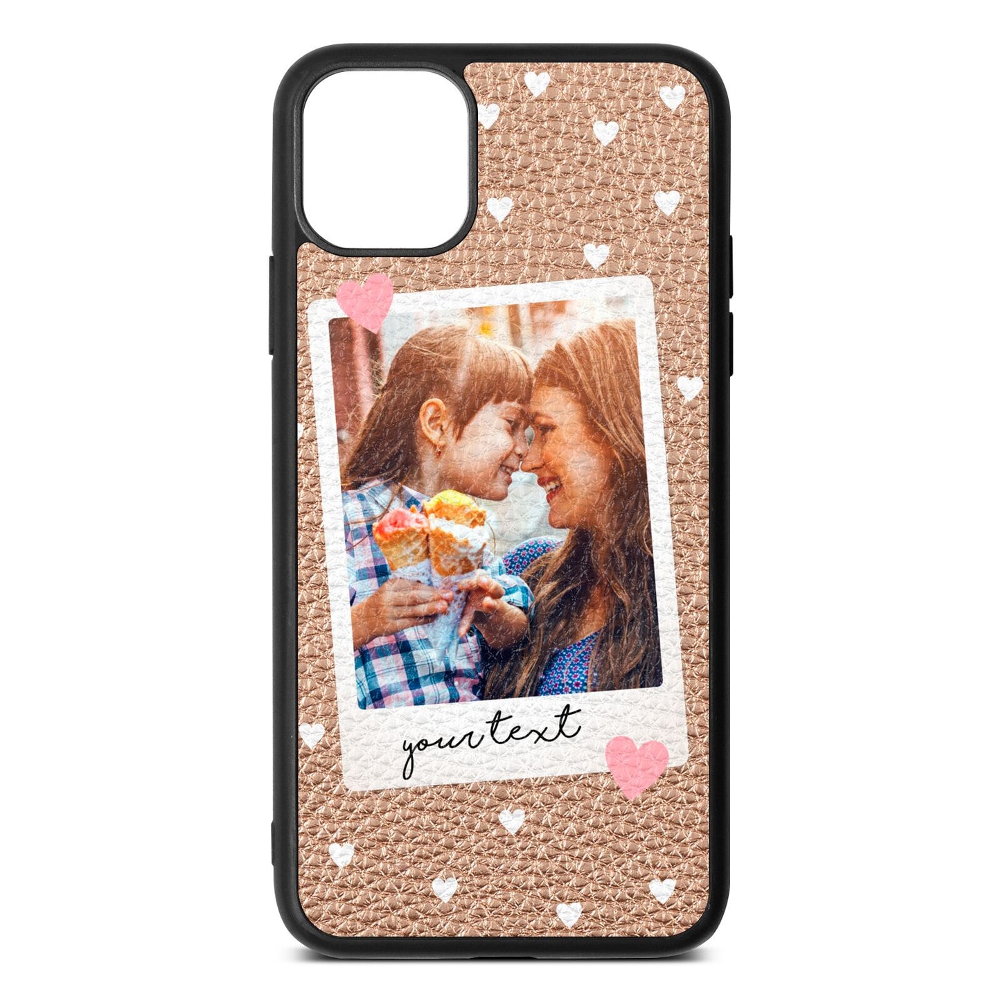 Personalised Photo Love Hearts Rose Gold Pebble Leather iPhone 11 Pro Max Case