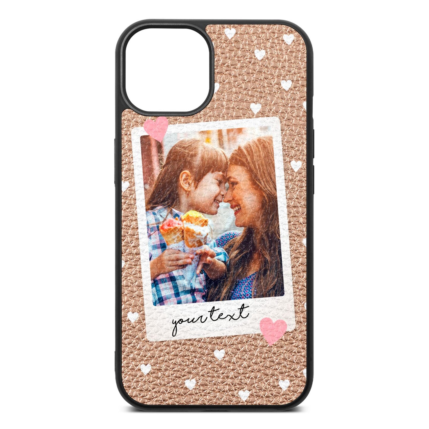 Personalised Photo Love Hearts Rose Gold Pebble Leather iPhone 13 Case