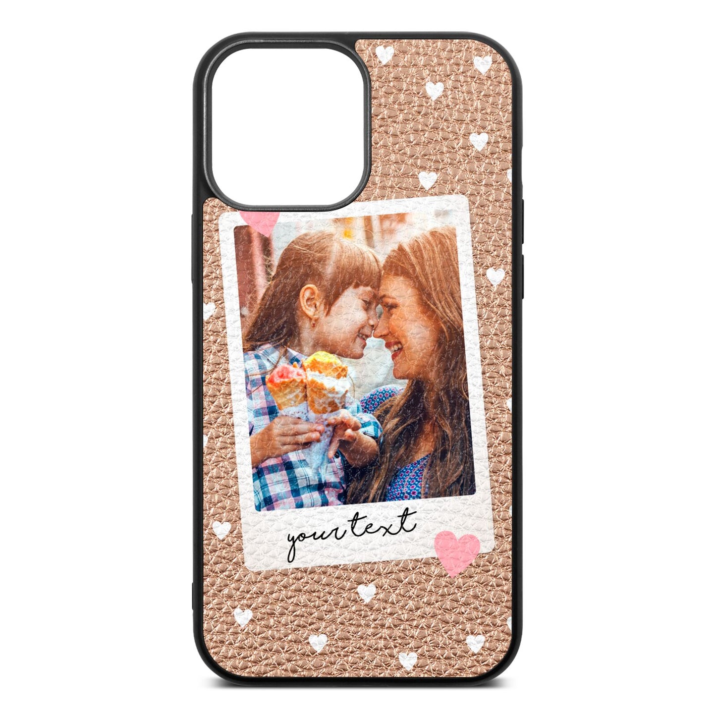 Personalised Photo Love Hearts Rose Gold Pebble Leather iPhone 13 Pro Max Case