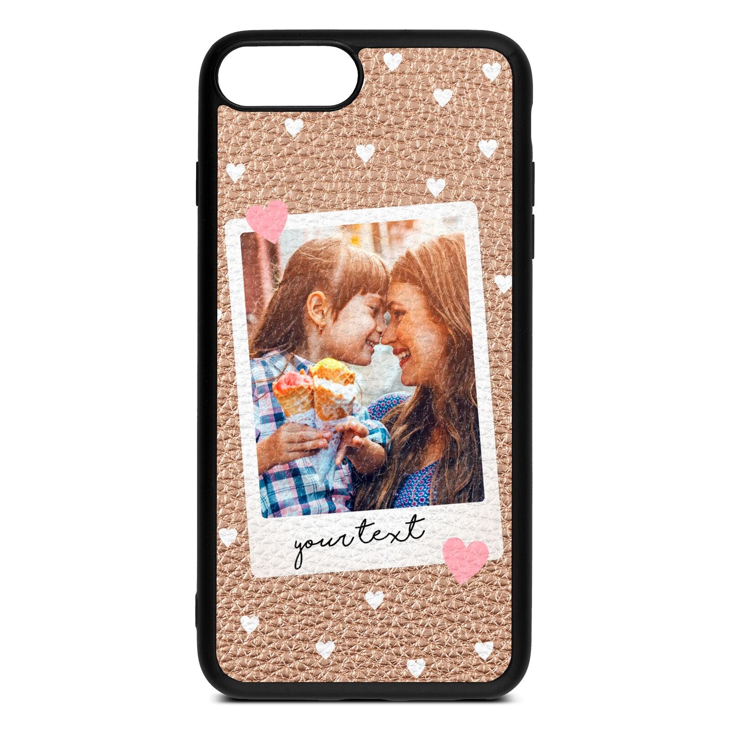 Personalised Photo Love Hearts Rose Gold Pebble Leather iPhone 8 Plus Case
