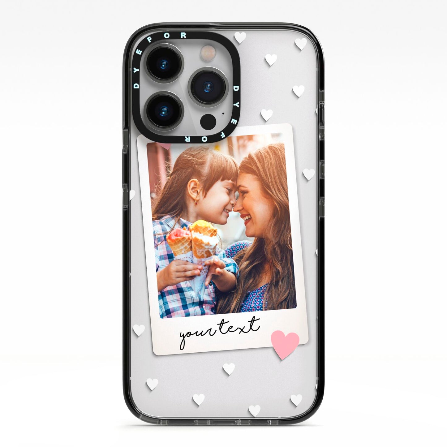 Personalised Photo Love Hearts iPhone 13 Pro Black Impact Case on Silver phone