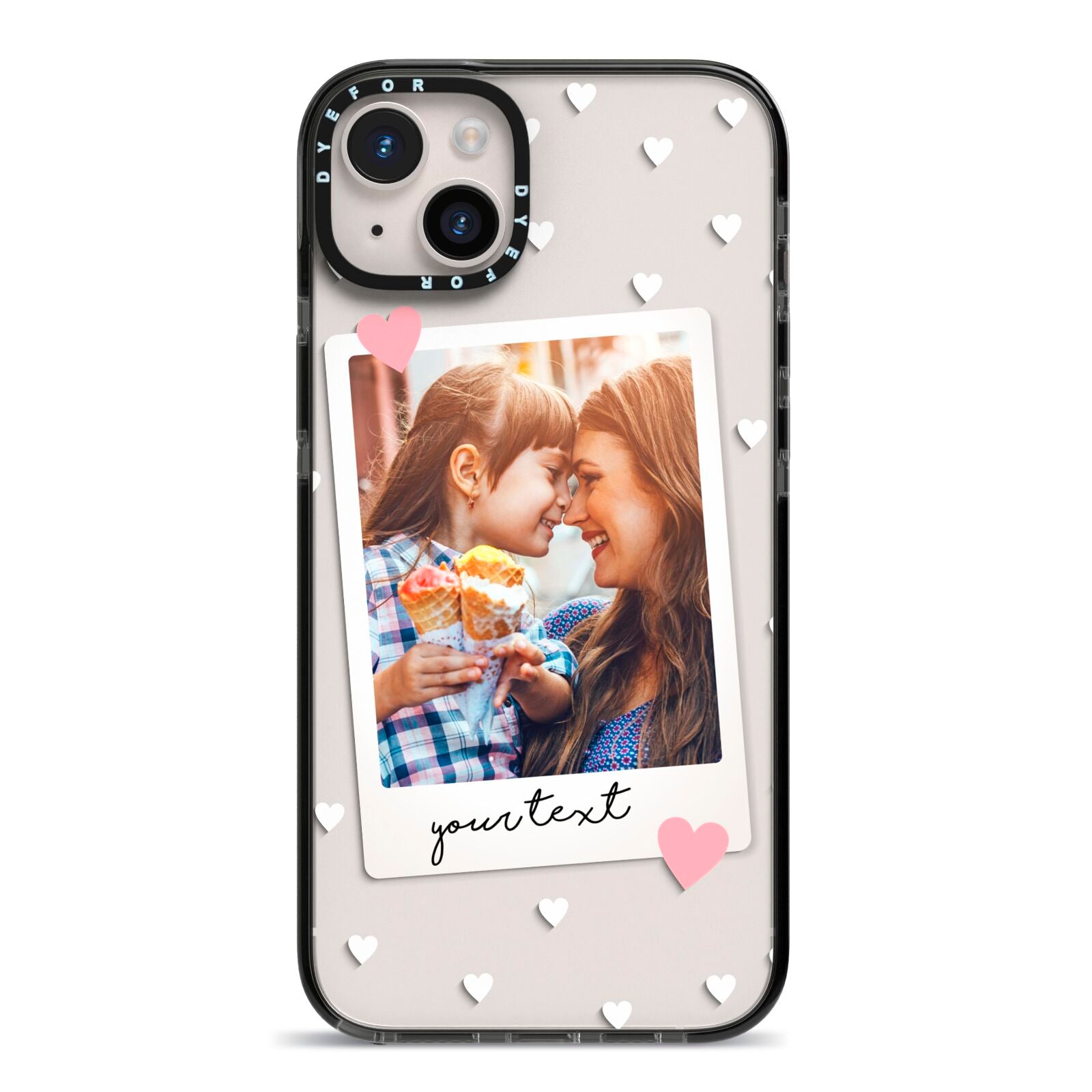 Personalised Photo Love Hearts iPhone 14 Plus Black Impact Case on Silver phone