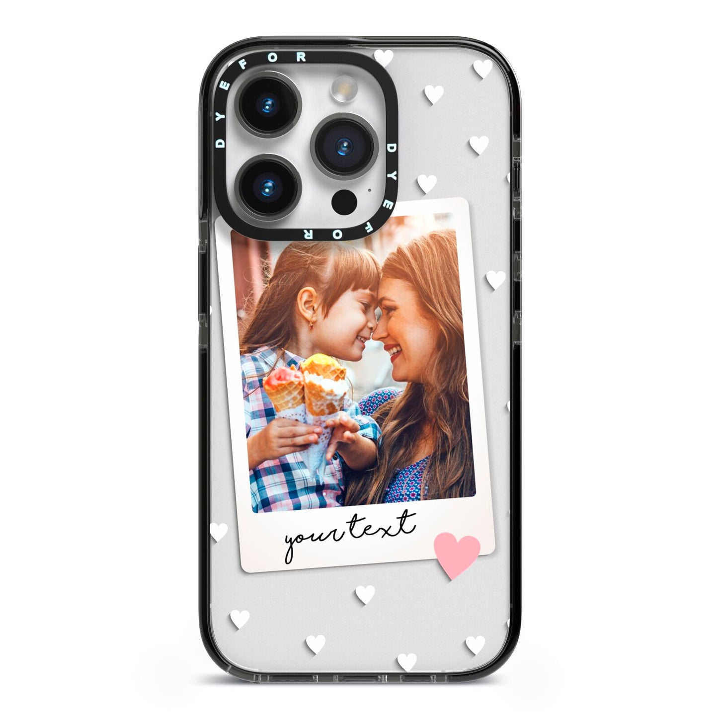 Personalised Photo Love Hearts iPhone 14 Pro Black Impact Case on Silver phone