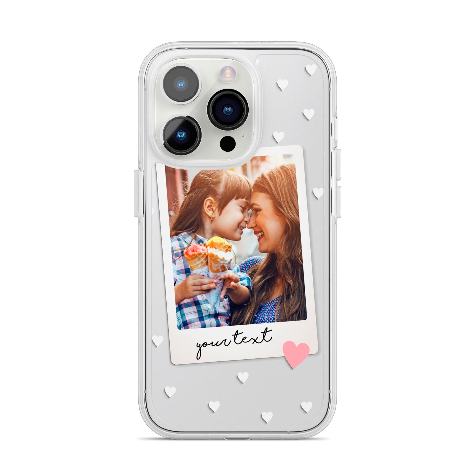 Personalised Photo Love Hearts iPhone 14 Pro Clear Tough Case Silver