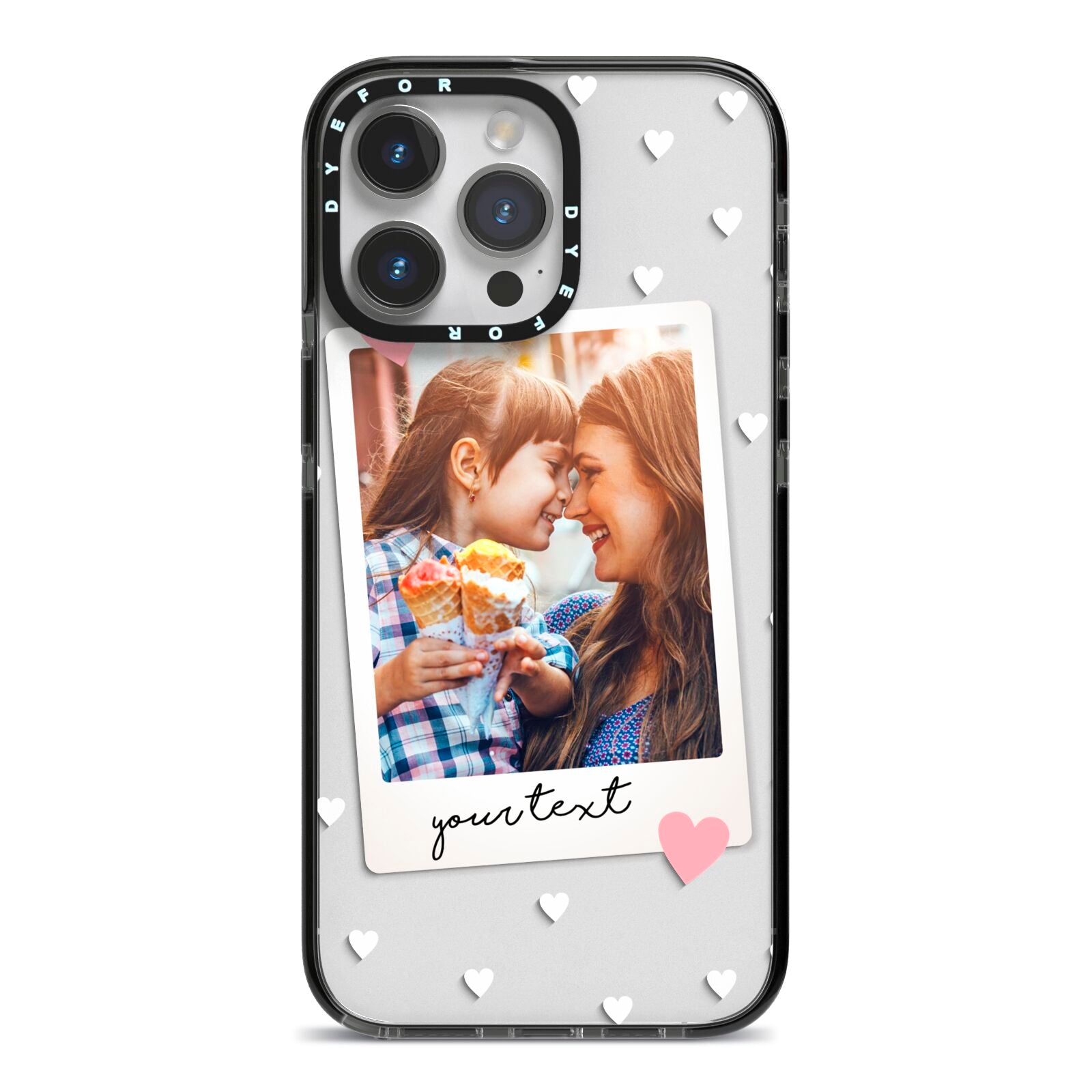 Personalised Photo Love Hearts iPhone 14 Pro Max Black Impact Case on Silver phone