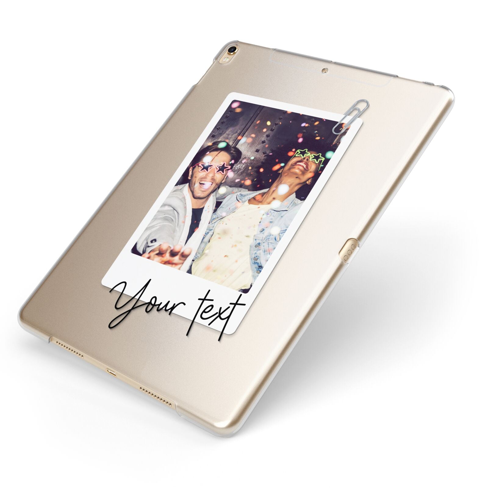 Personalised Photo with Text Apple iPad Case on Gold iPad Side View