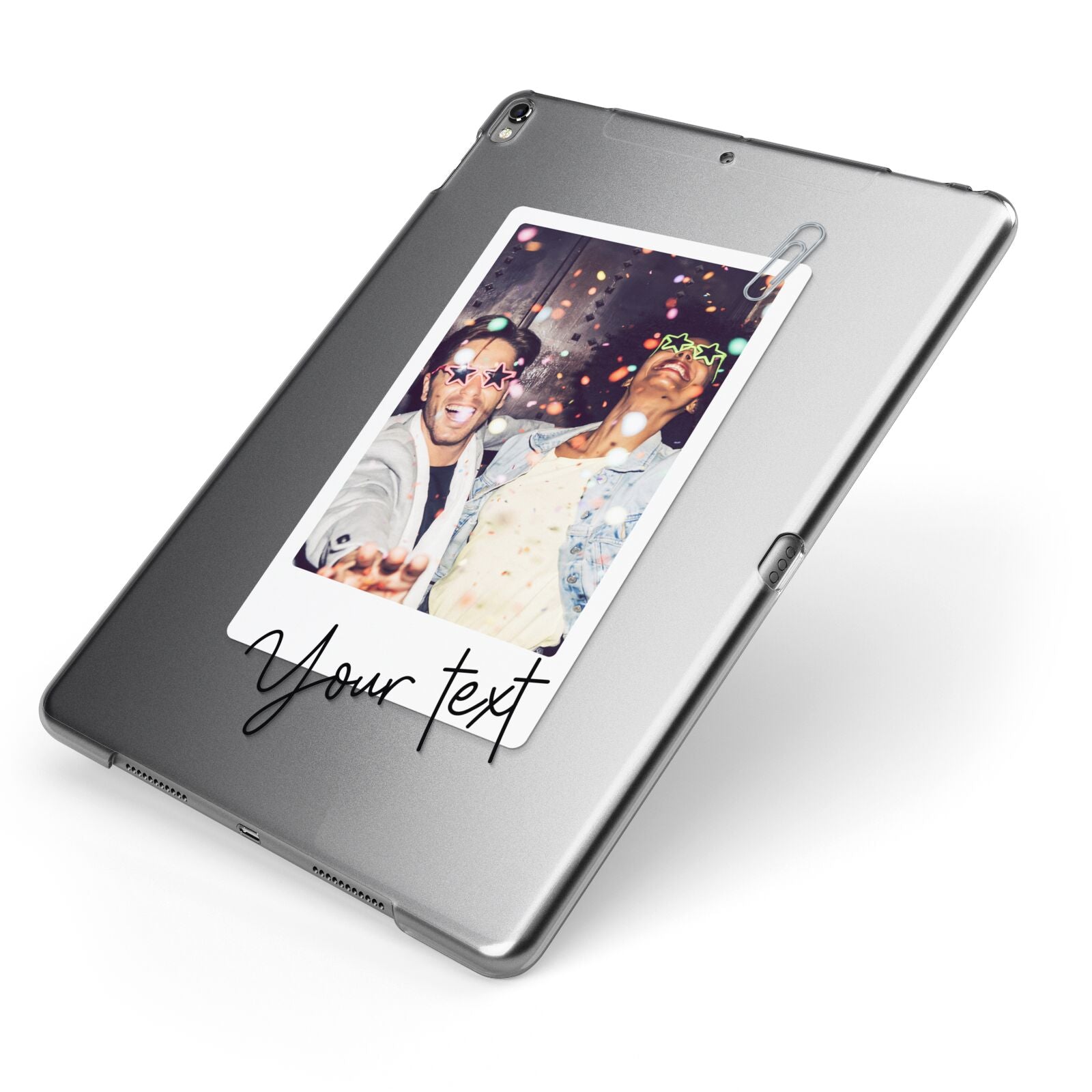 Personalised Photo with Text Apple iPad Case on Grey iPad Side View