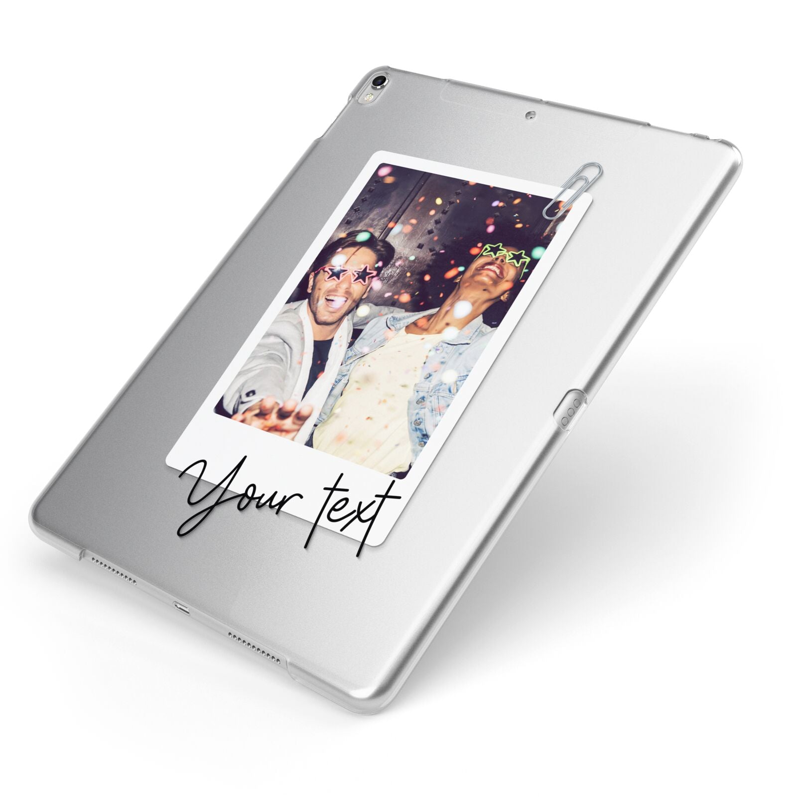 Personalised Photo with Text Apple iPad Case on Silver iPad Side View