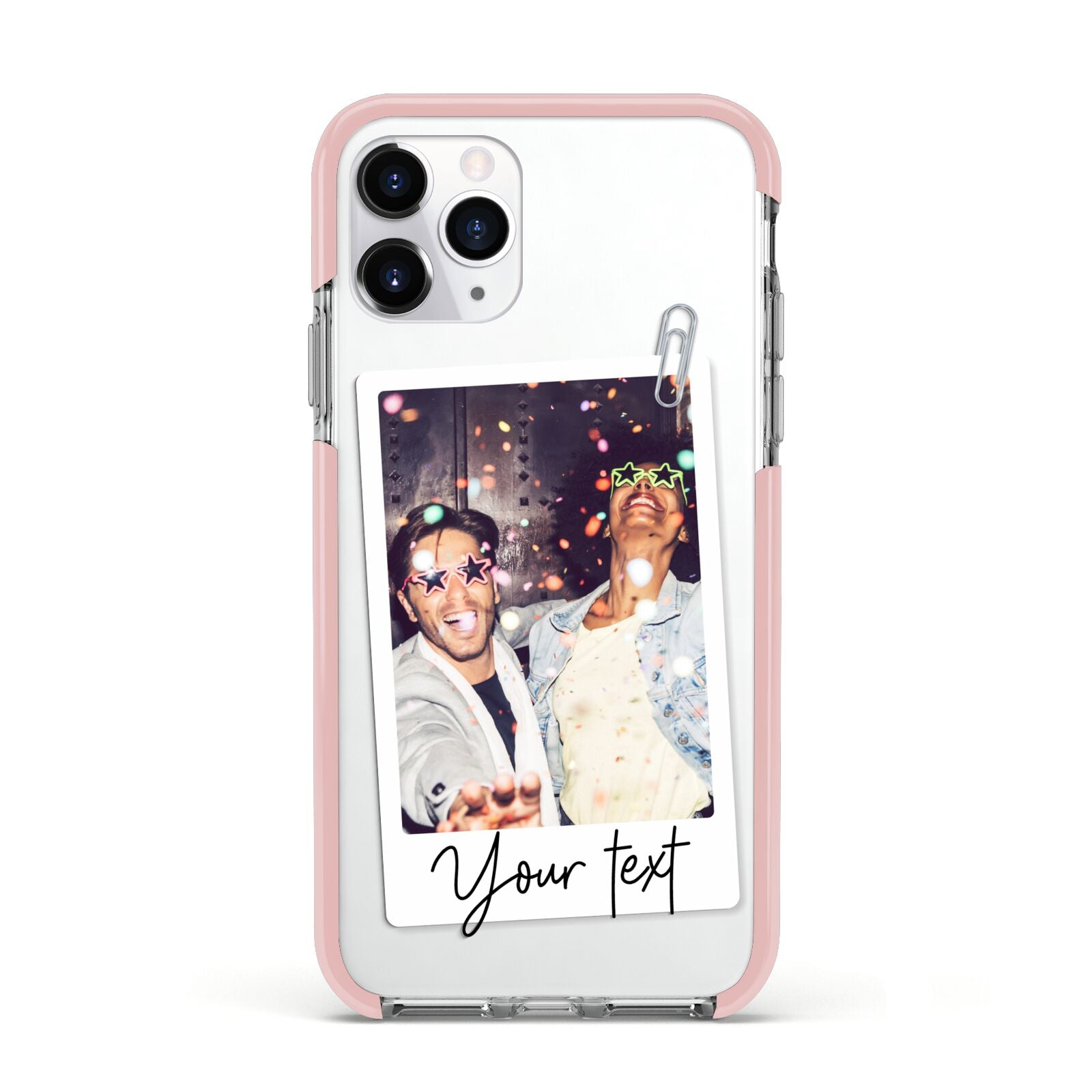 Personalised Photo with Text Apple iPhone 11 Pro in Silver with Pink Impact Case