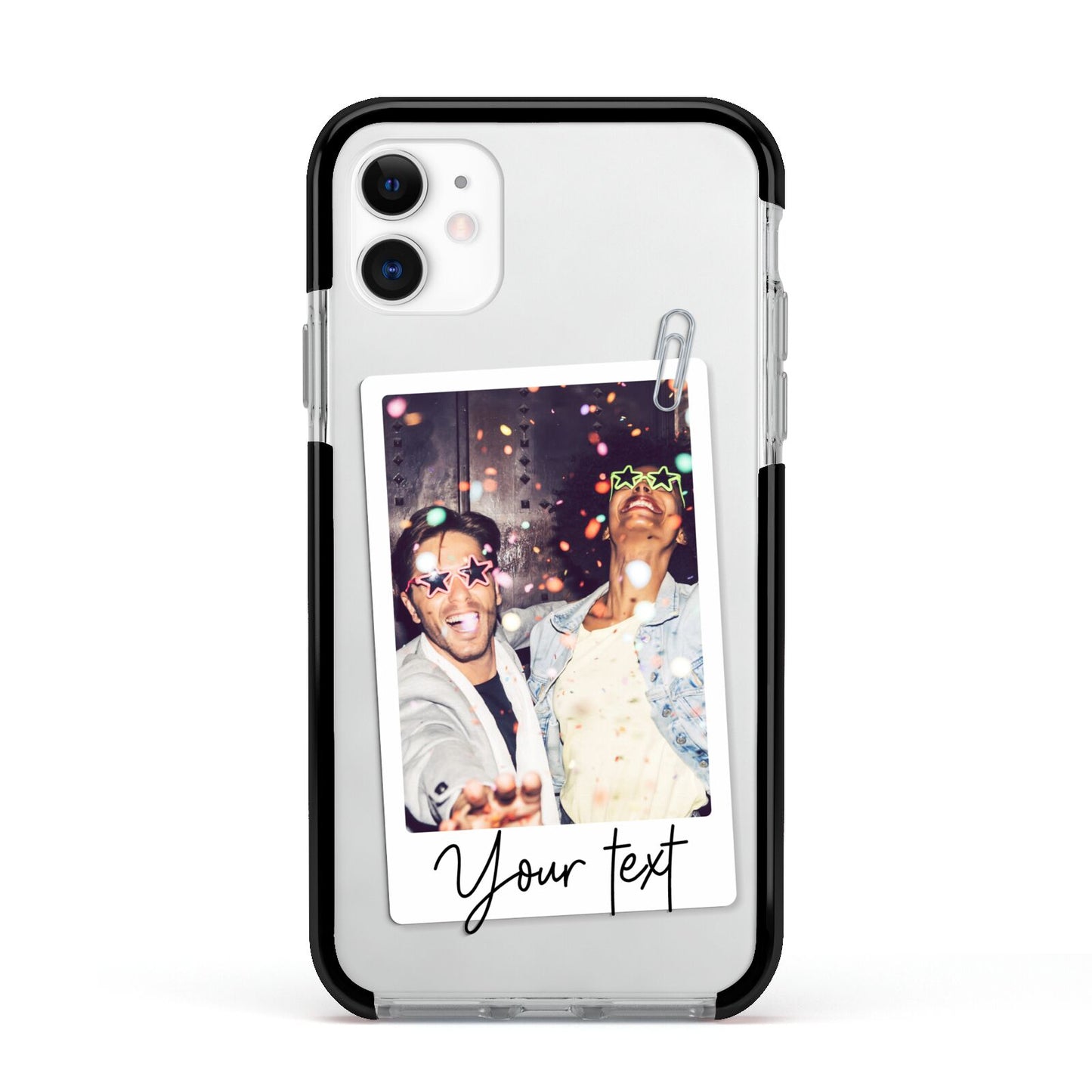 Personalised Photo with Text Apple iPhone 11 in White with Black Impact Case