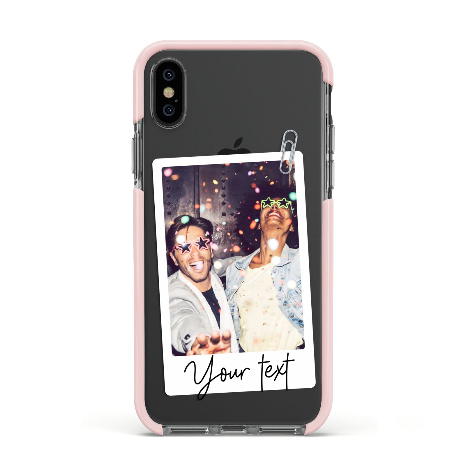 Personalised Photo with Text Apple iPhone Xs Impact Case Pink Edge on Black Phone