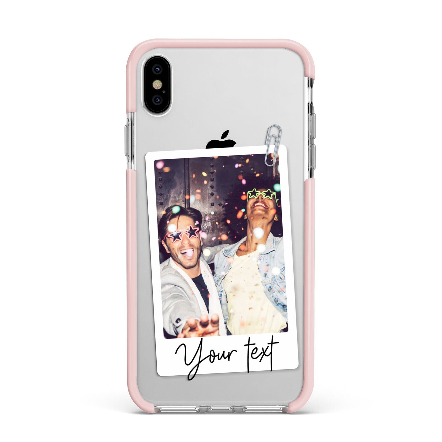 Personalised Photo with Text Apple iPhone Xs Max Impact Case Pink Edge on Silver Phone