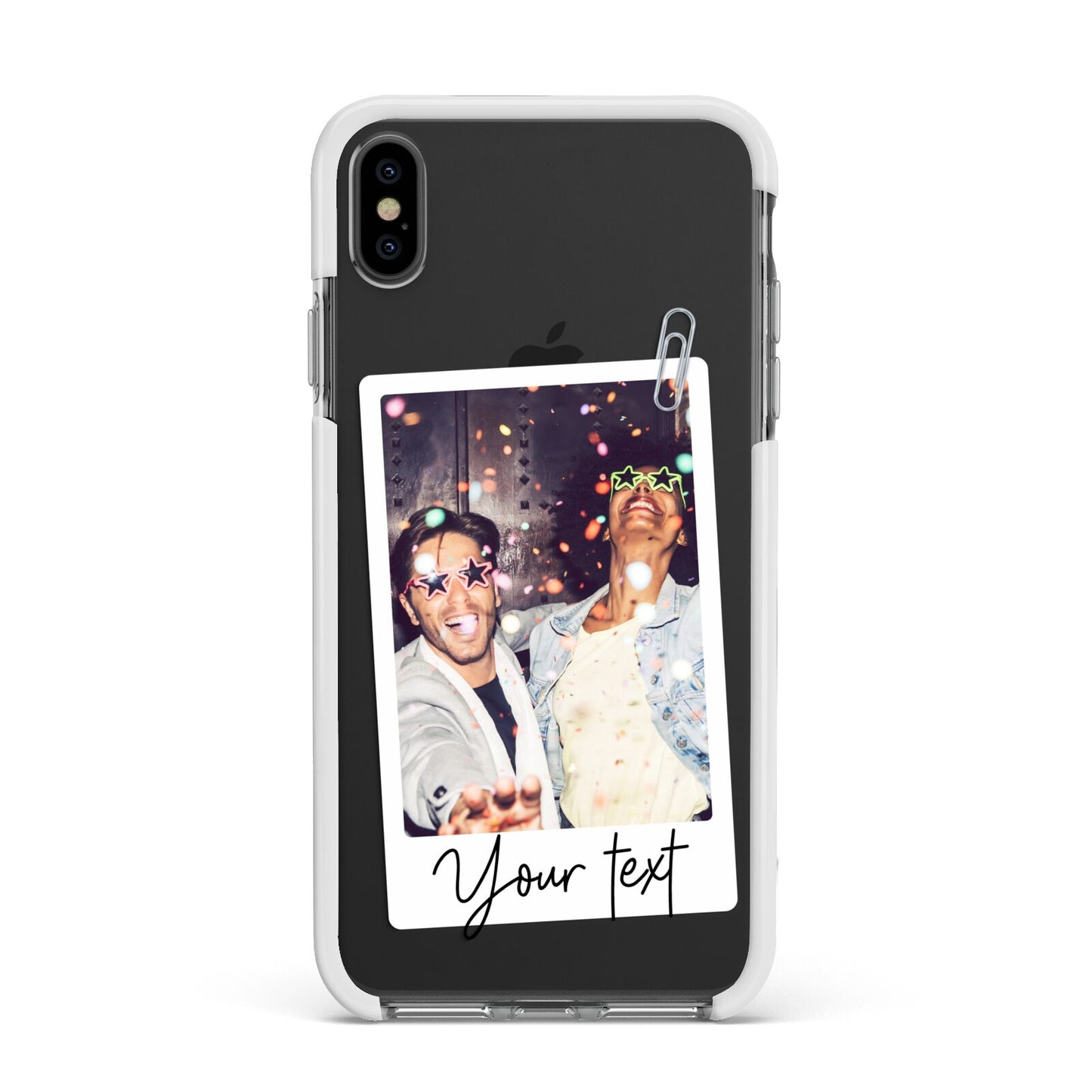 Personalised Photo with Text Apple iPhone Xs Max Impact Case White Edge on Black Phone