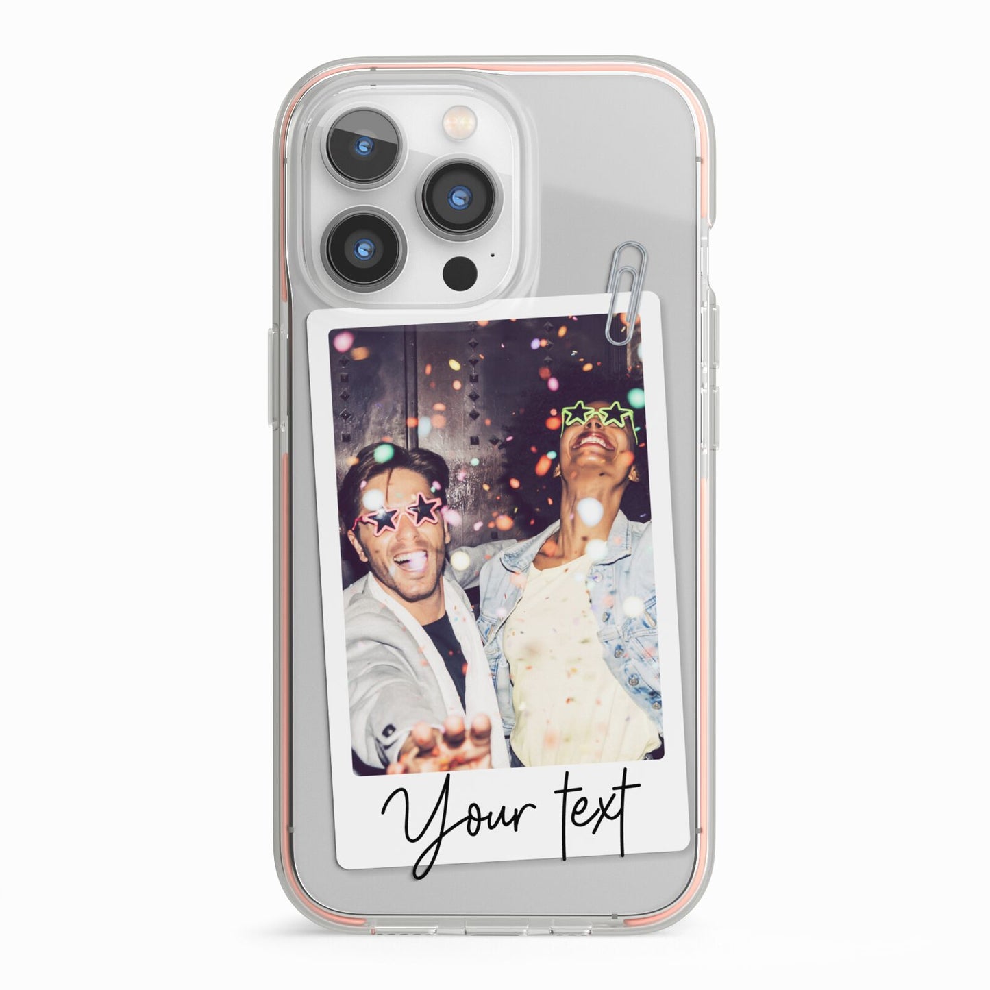 Personalised Photo with Text iPhone 13 Pro TPU Impact Case with Pink Edges