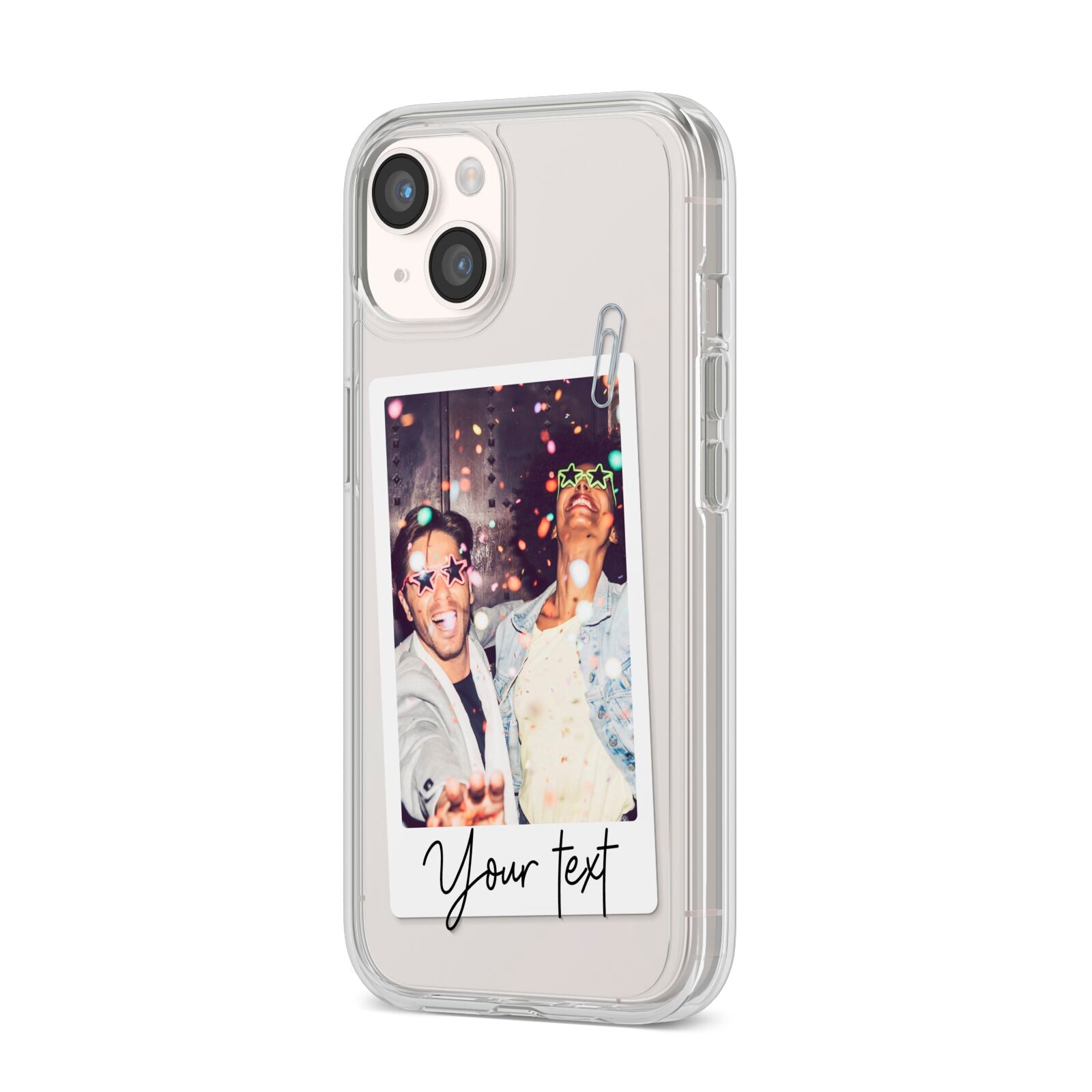 Personalised Photo with Text iPhone 14 Clear Tough Case Starlight Angled Image