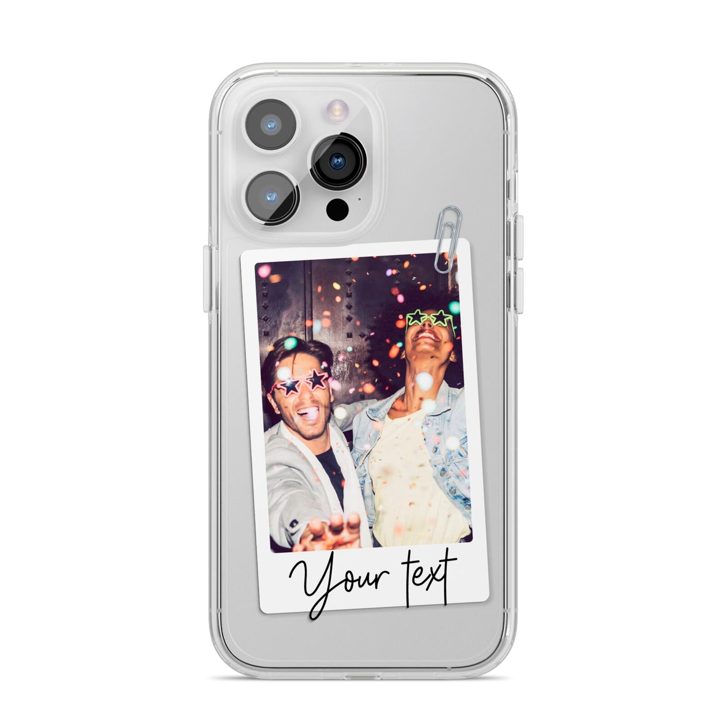 Personalised Photo with Text iPhone 14 Pro Max Clear Tough Case Silver