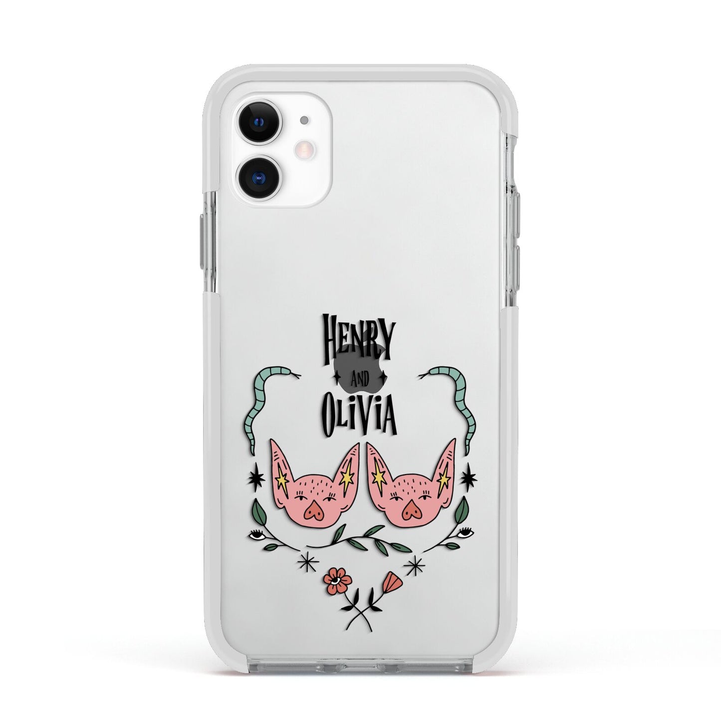 Personalised Piggies Apple iPhone 11 in White with White Impact Case