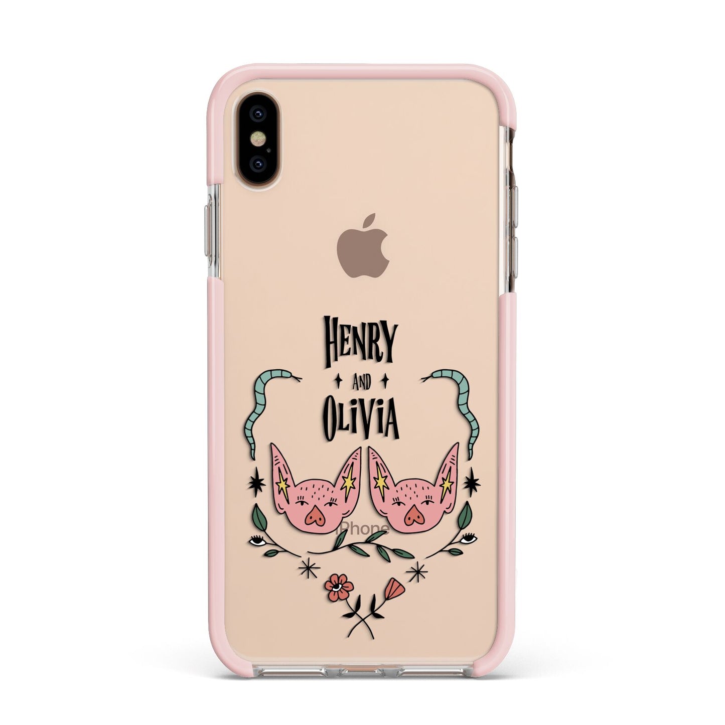 Personalised Piggies Apple iPhone Xs Max Impact Case Pink Edge on Gold Phone