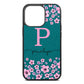 Personalised Pink Floral Green Pebble Leather iPhone 13 Pro Case