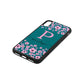 Personalised Pink Floral Green Pebble Leather iPhone Xs Case Side Angle