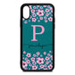 Personalised Pink Floral Green Pebble Leather iPhone Xs Case