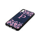 Personalised Pink Floral Navy Blue Pebble Leather iPhone Xs Max Case Side Image