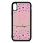 Personalised Pink Floral Pink Pebble Leather iPhone Xr Case