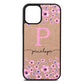 Personalised Pink Floral Rose Gold Pebble Leather iPhone 12 Mini Case
