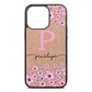Personalised Pink Floral Rose Gold Pebble Leather iPhone 13 Pro Case