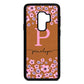 Personalised Pink Floral Tan Pebble Leather Samsung S9 Plus Case