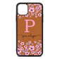 Personalised Pink Floral Tan Pebble Leather iPhone 11 Pro Max Case