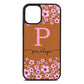 Personalised Pink Floral Tan Pebble Leather iPhone 12 Mini Case
