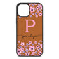 Personalised Pink Floral Tan Pebble Leather iPhone 12 Pro Max Case