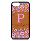 Personalised Pink Floral Tan Pebble Leather iPhone 8 Plus Case