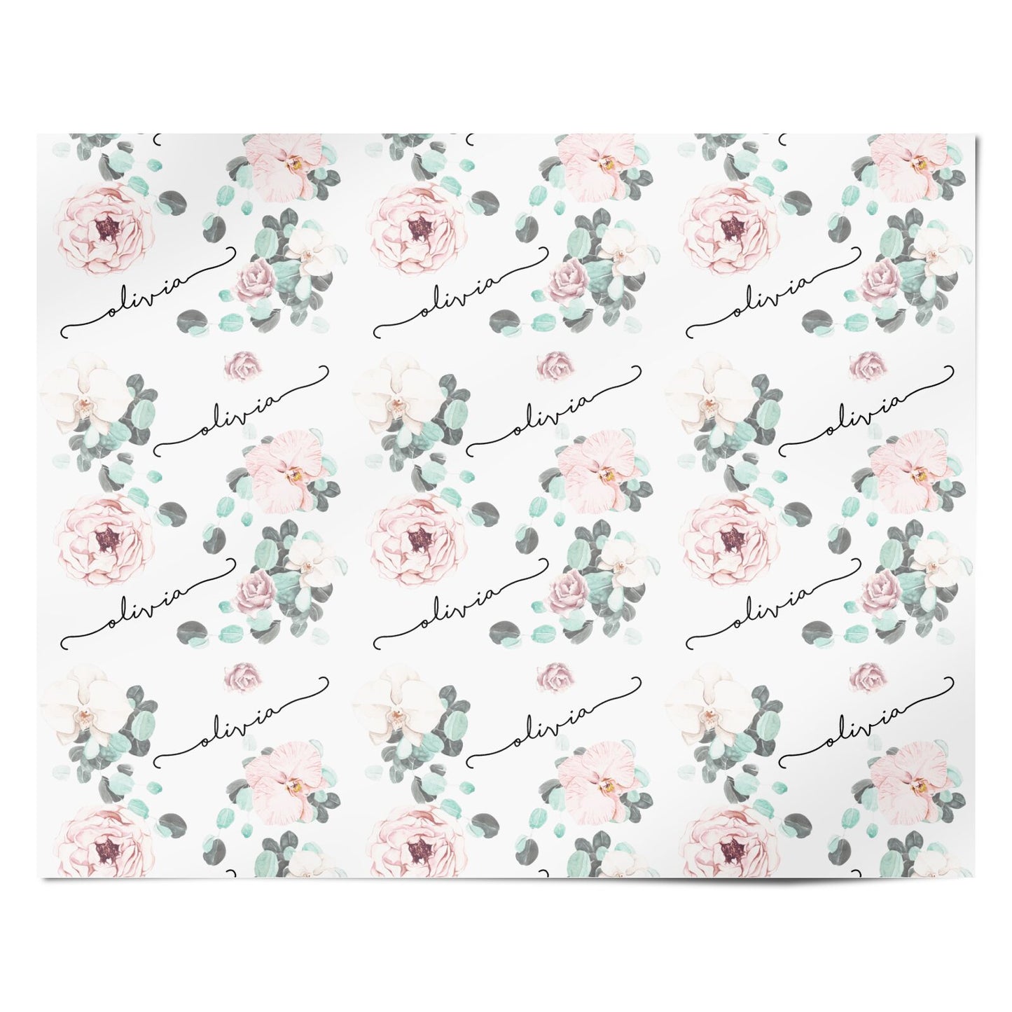 Personalised Pink Flower Name Personalised Wrapping Paper Alternative