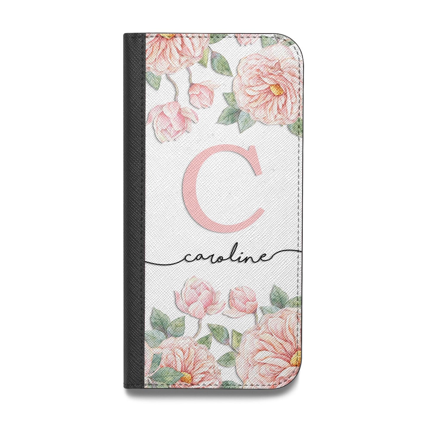 Personalised Pink Flowers Vegan Leather Flip Samsung Case