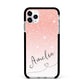 Personalised Pink Glitter Fade with Black Text Apple iPhone 11 Pro Max in Silver with Black Impact Case
