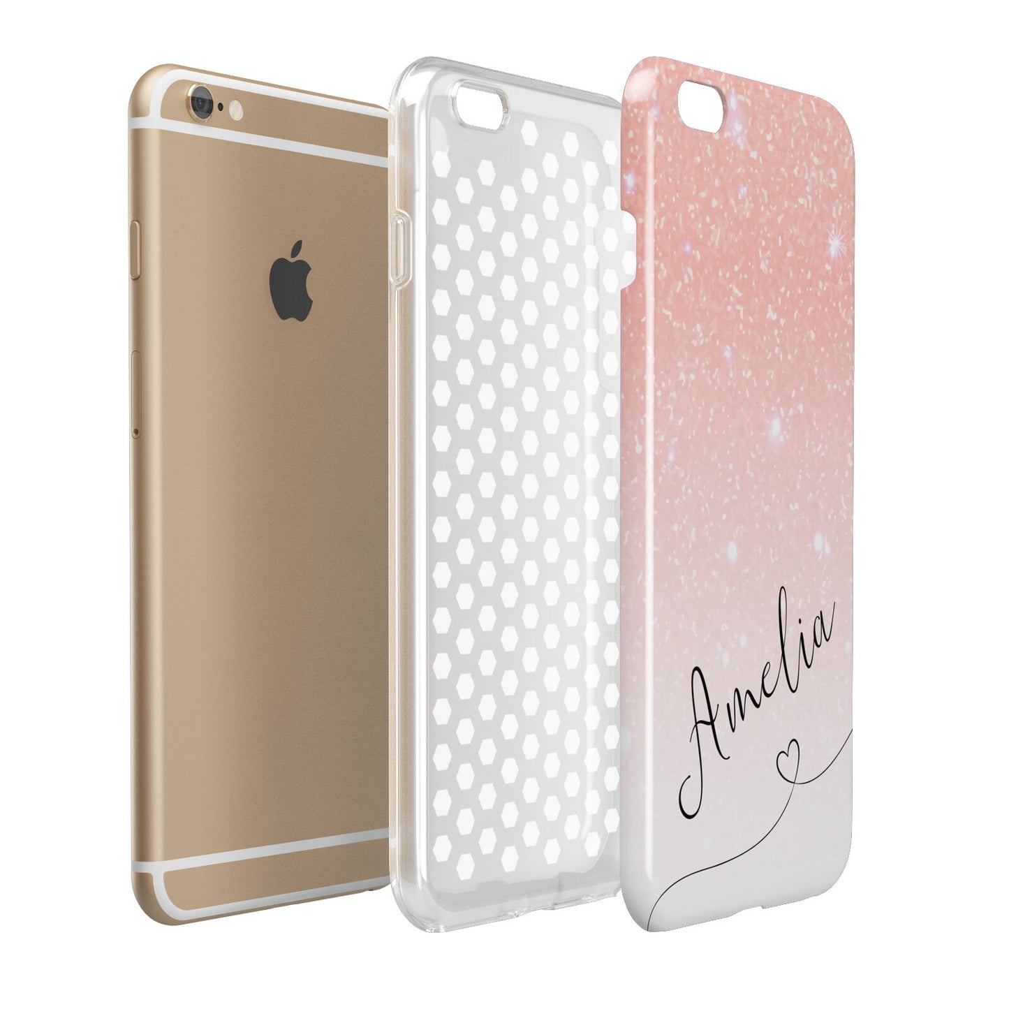 Personalised Pink Glitter Fade with Black Text Apple iPhone 6 Plus 3D Tough Case Expand Detail Image