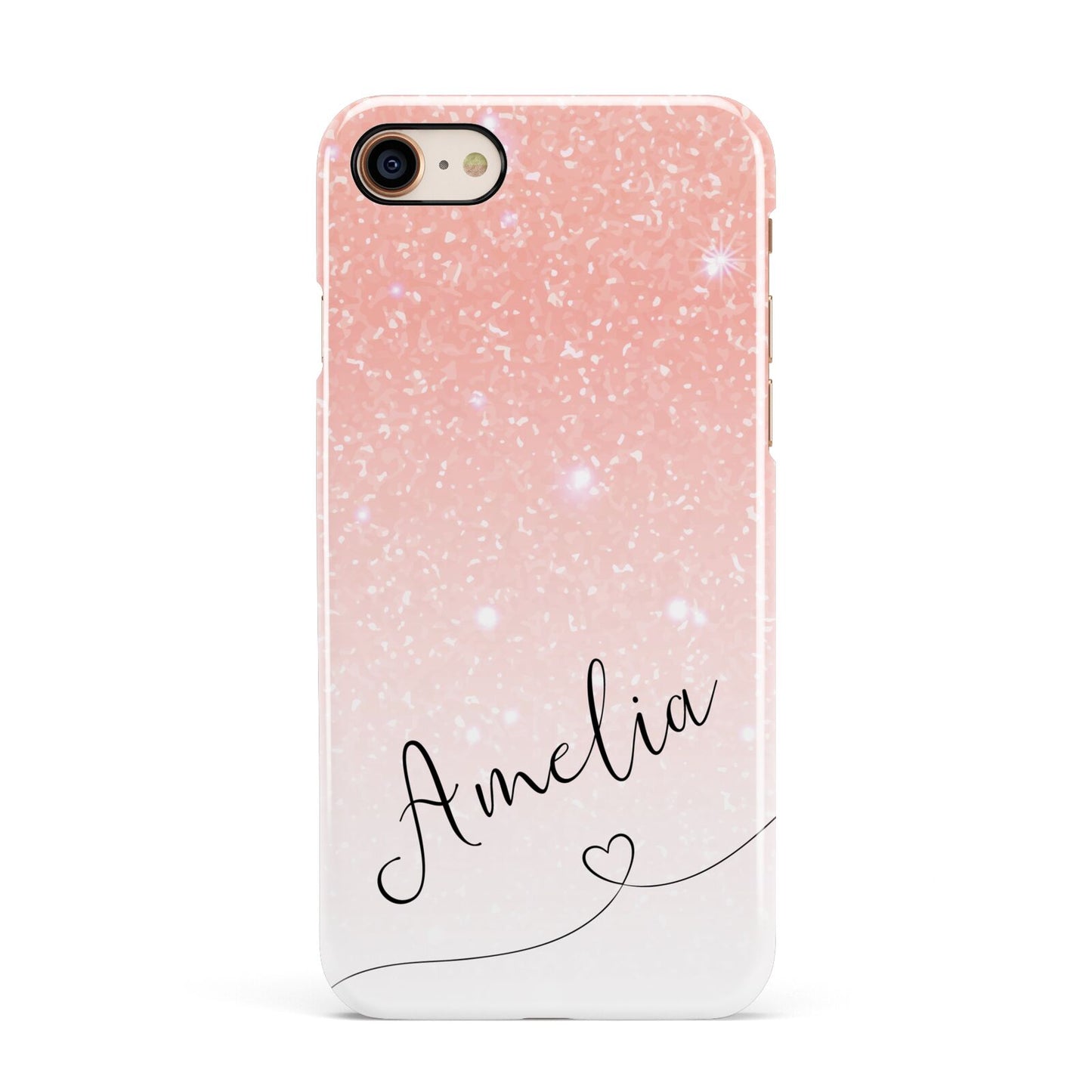 Personalised Pink Glitter Fade with Black Text Apple iPhone 7 8 3D Snap Case