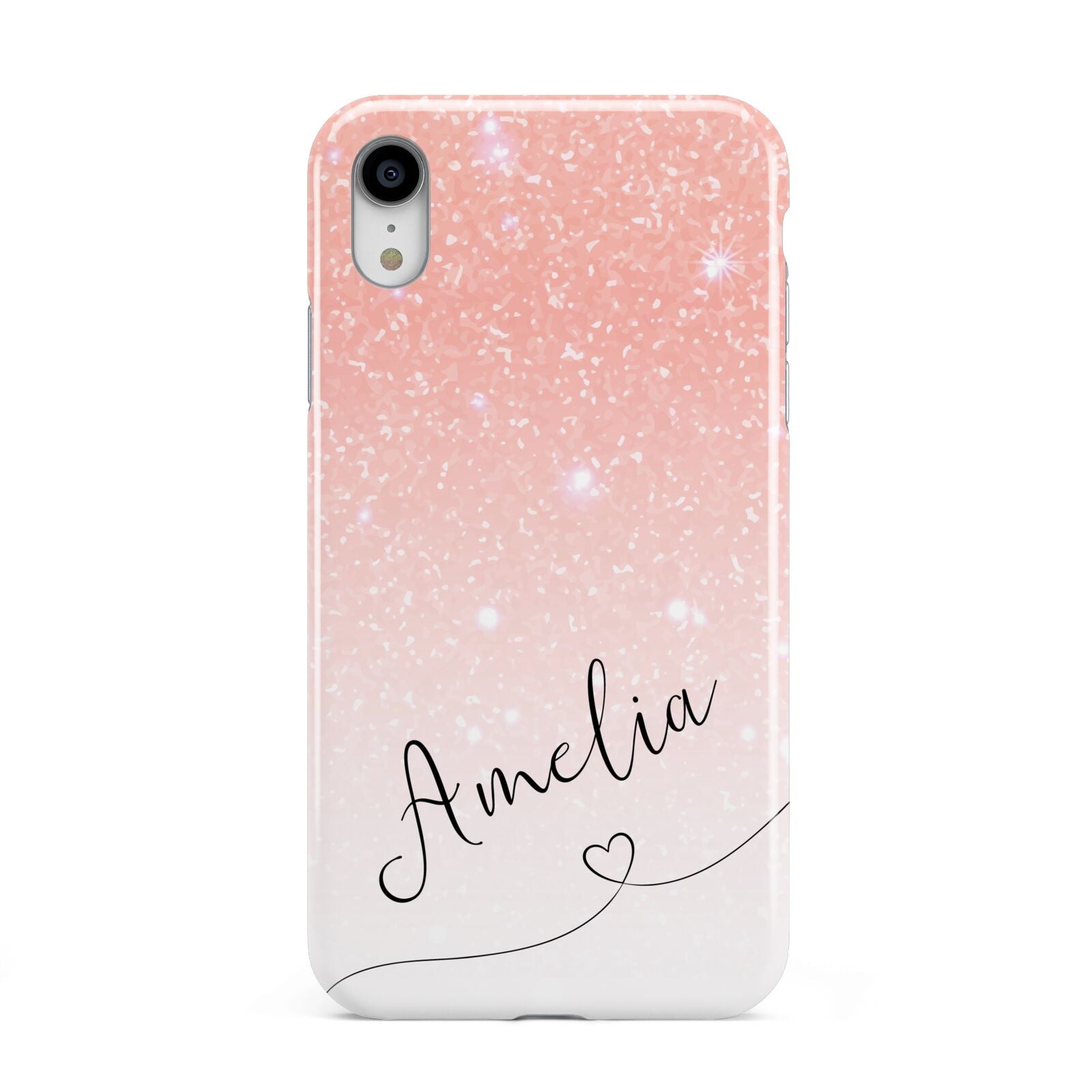 Personalised Pink Glitter Fade with Black Text Apple iPhone XR White 3D Tough Case