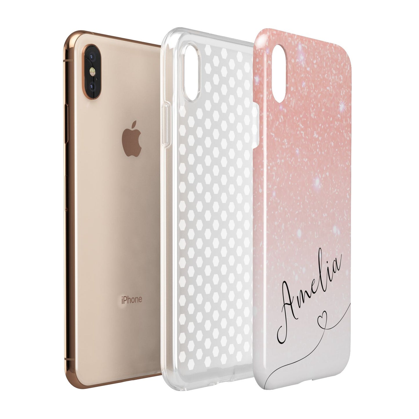 Personalised Pink Glitter Fade with Black Text Apple iPhone Xs Max 3D Tough Case Expanded View