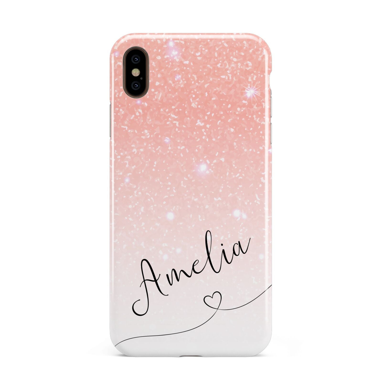 Personalised Pink Glitter Fade with Black Text Apple iPhone Xs Max 3D Tough Case