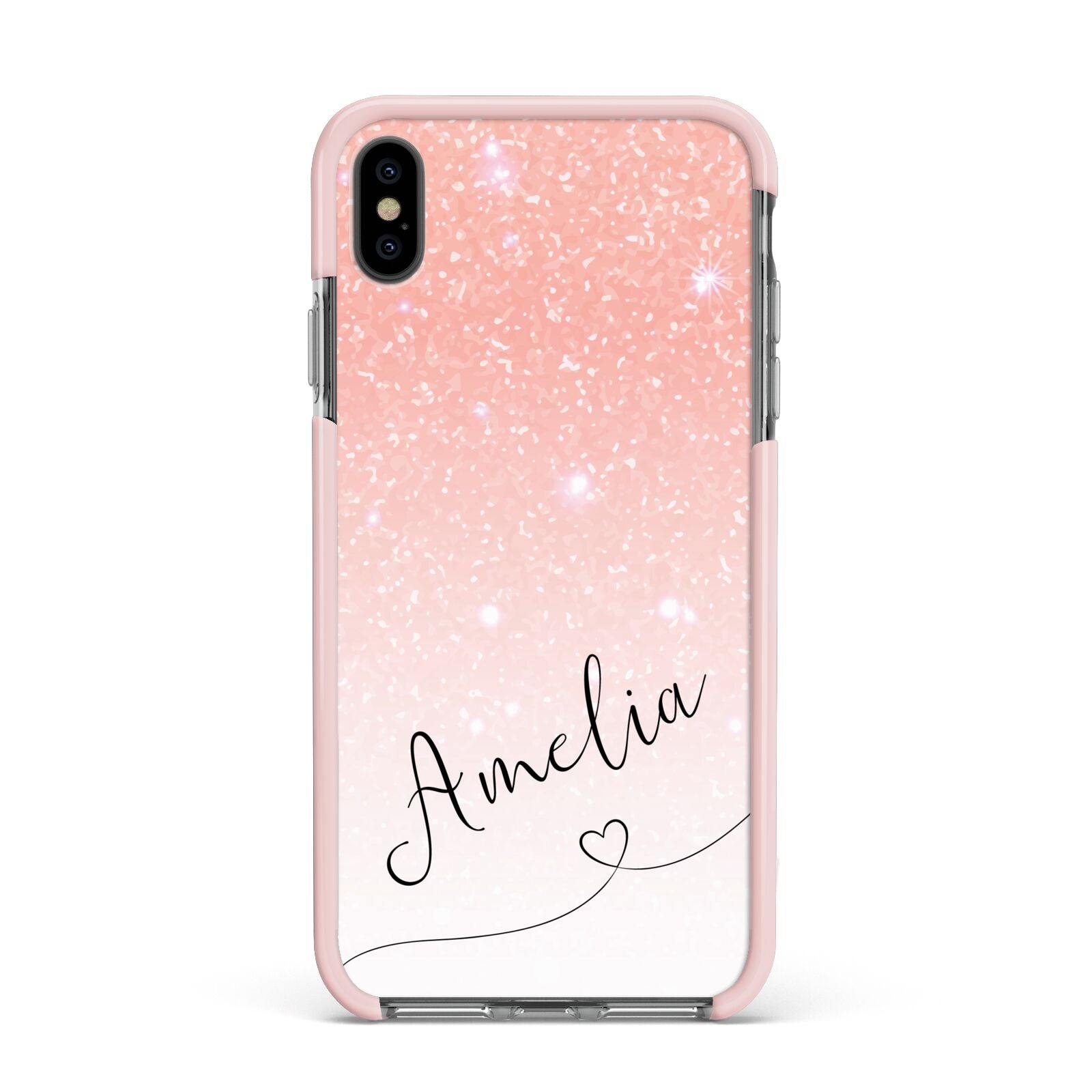 Personalised Pink Glitter Fade with Black Text Apple iPhone Xs Max Impact Case Pink Edge on Black Phone